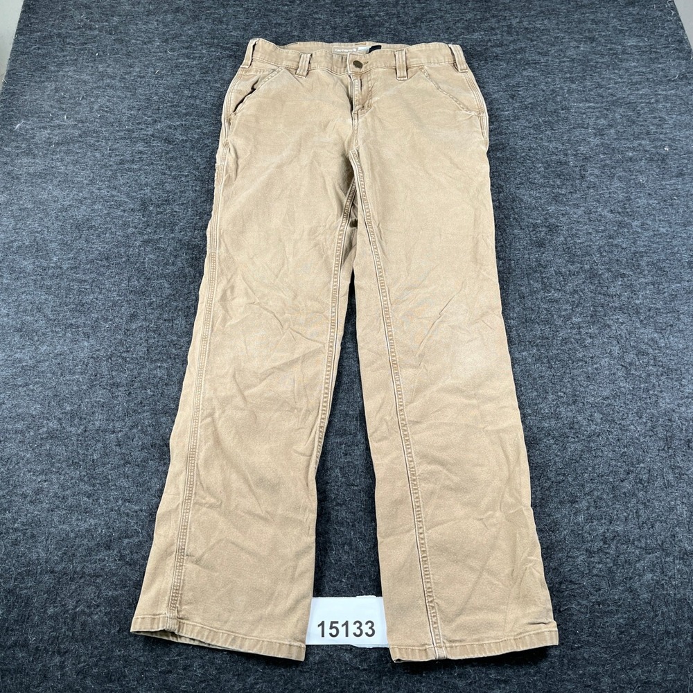 Carhartt Work Pant Women Size 6 Tan Excellent Rugged Flex Loose Fit BN2080-W